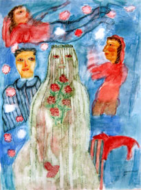 Woman in an embroidered veil by Arpita Singh