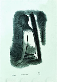 Lithograph print titled Withdrawn by T. M. Azis, 1996, 7×10 inches