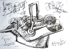 Pen illustration by K. M. Adimoolam, 2005, 10×8 inches