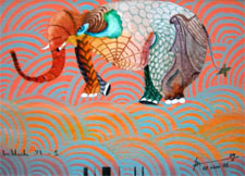 Gouache composition on acid-free paper by Babu Xavier, 2006, 9×7.5 inches