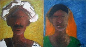 Pair — mixed media on canvas board by J. M. S. Mani, 2003, 10×12 inches each