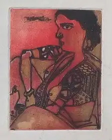 Etching on paper by Laxma Goud, 2004, 15×22 inches