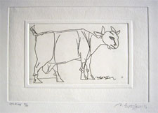 Goat etching on paper by Laxma Goud, 2005, 9×7.5 inches