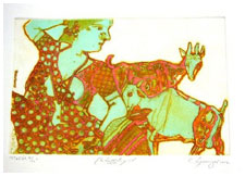 Etching on paper by Laxma Goud, 9.5×7 inches — sold