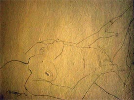Signed print on paper by Laxma Goud, 1996, 12×15 inches